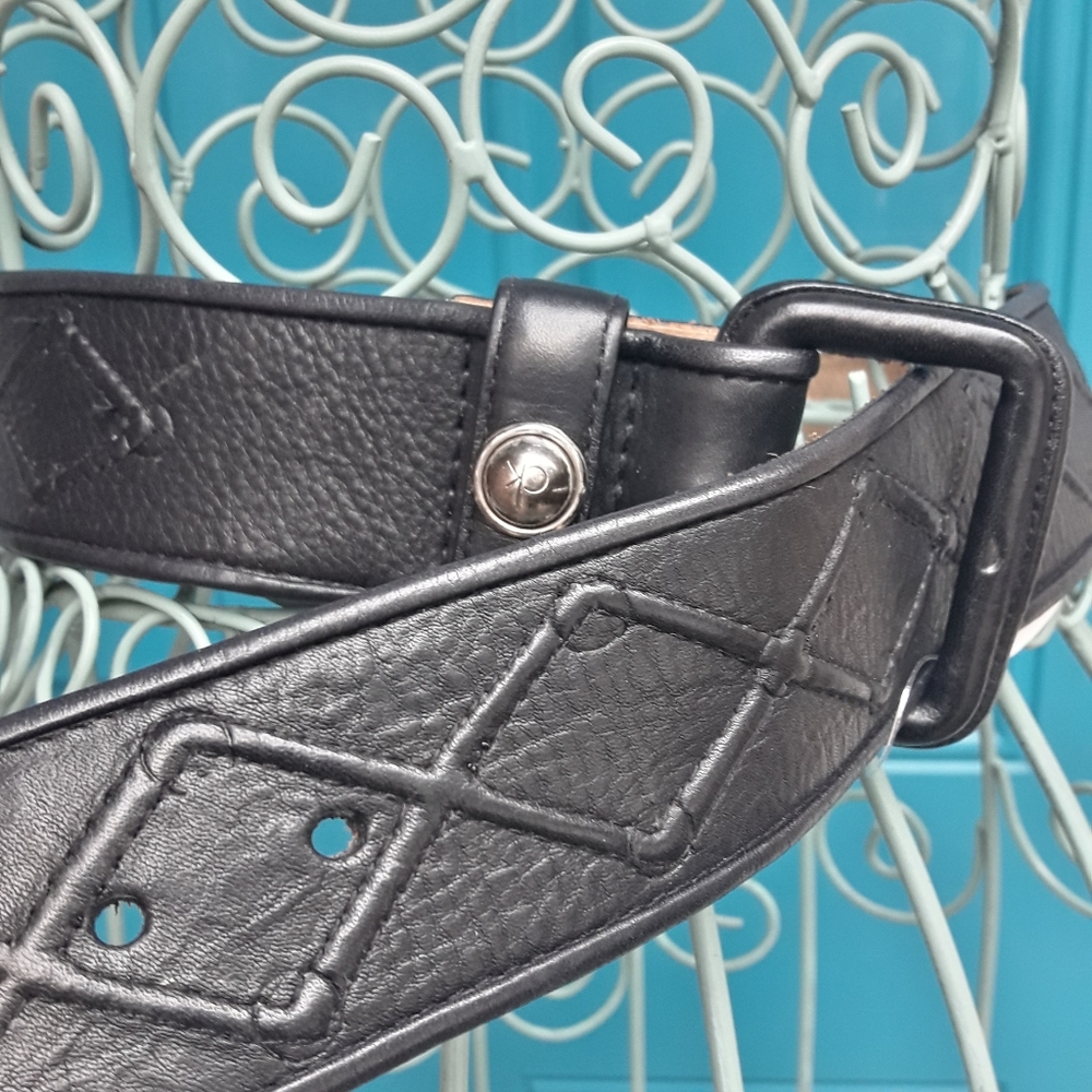 Vintage Belt Genuine Leather Belt Wide Belt Embossed Soft Pebbled Leather Black